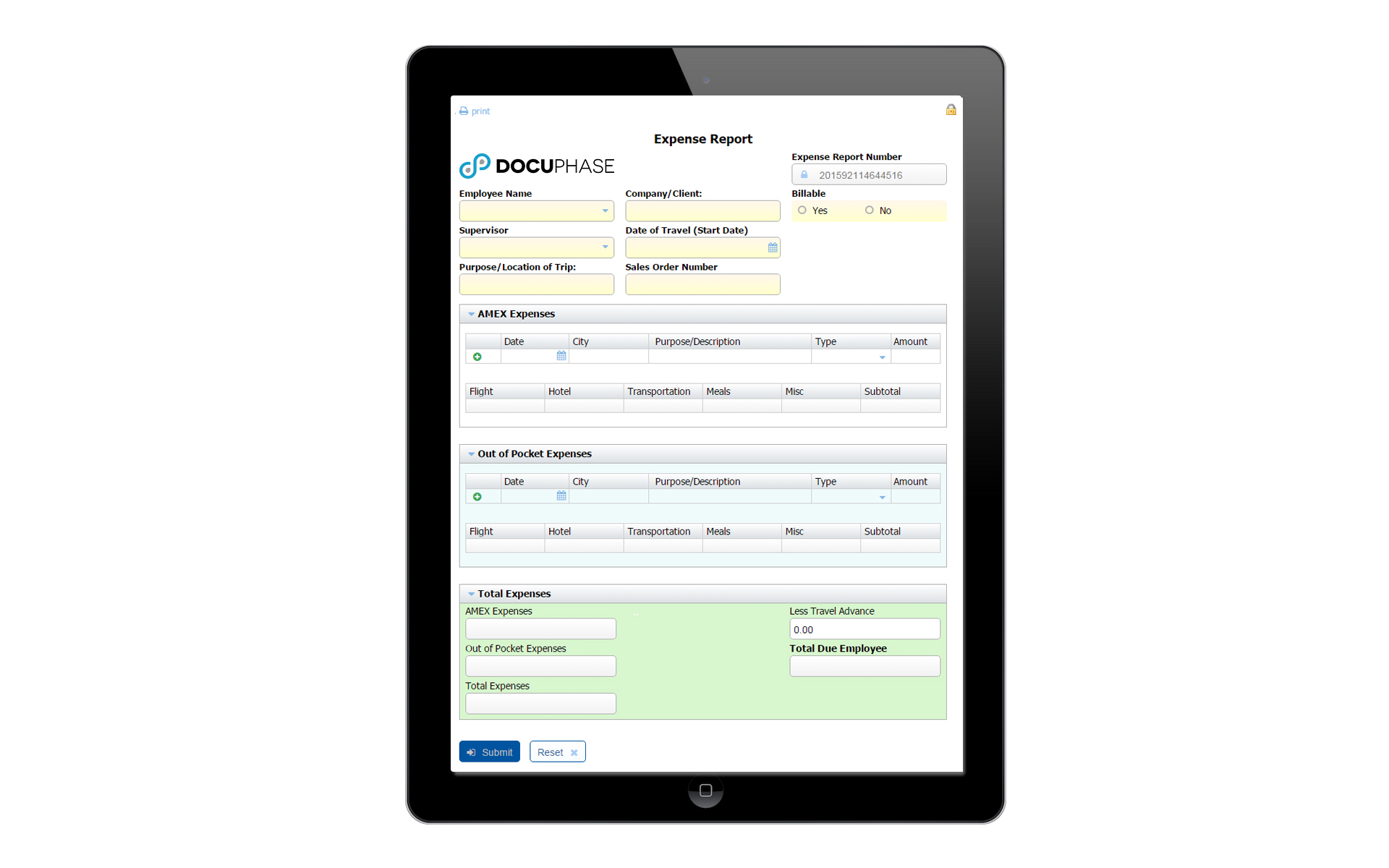 DocuPhase Form in Tablet
